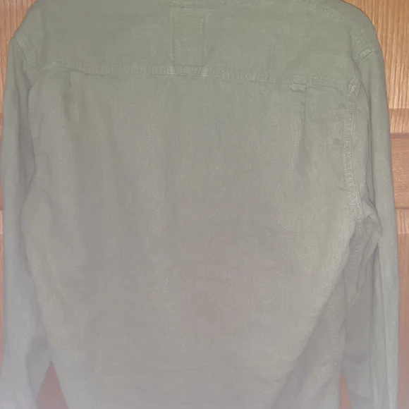 RELWEN LINEN WORKSHIRT Olive Green Button Down Shirt - Picture 3 of 7